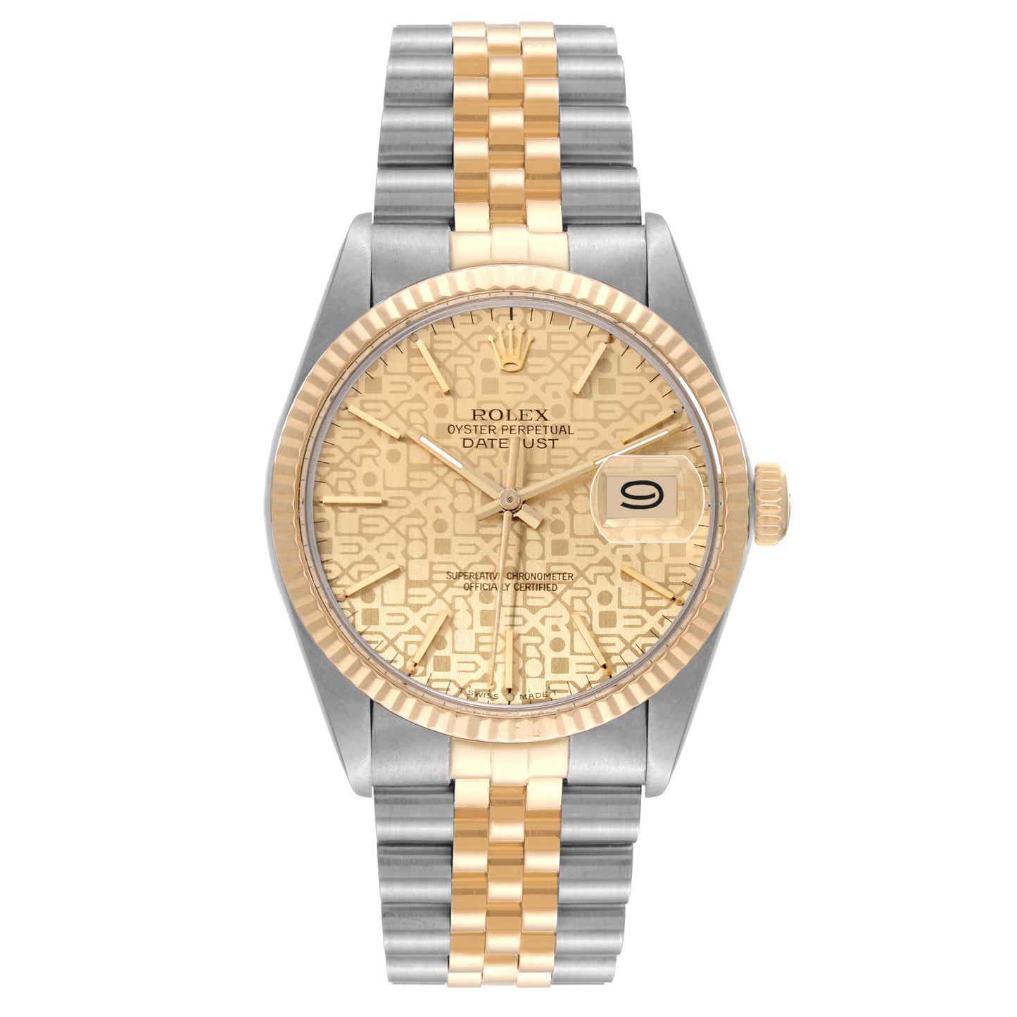 Rolex Datejust 36mm 2 Tone 18k Yellow Gold & Stainless Steel Champagne anniversary dial Fluted Bezel Jubilee Watch 16013