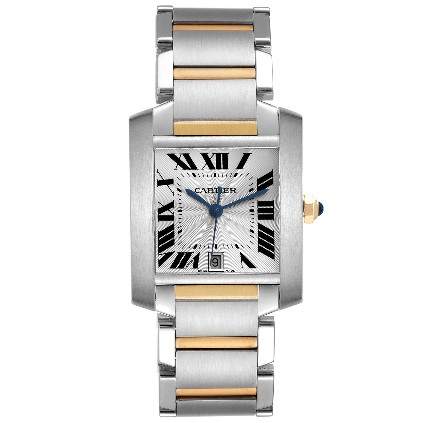 Cartier Tank Francaise 28 x 32 Silver Dial Mens 2 Tone 18k Yellow Gold & Stainless Steel Watch 2302