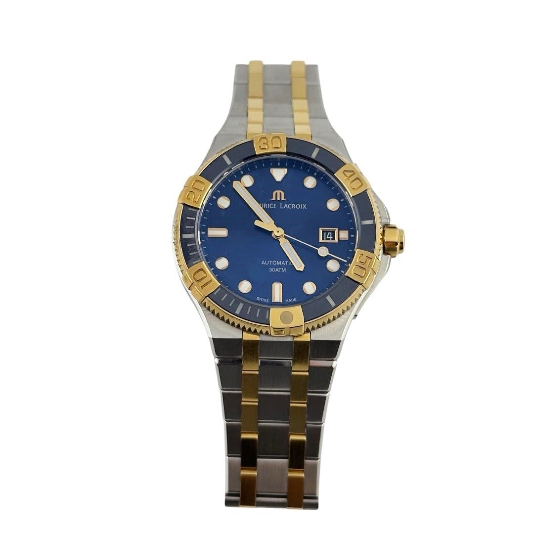Maurice Lacroix Aikon Venturer 43mm Blue Dial Blue & YG Clad Bezel 2 Tone Yellow Gold Clad & Stainless Steel Watch AI6058