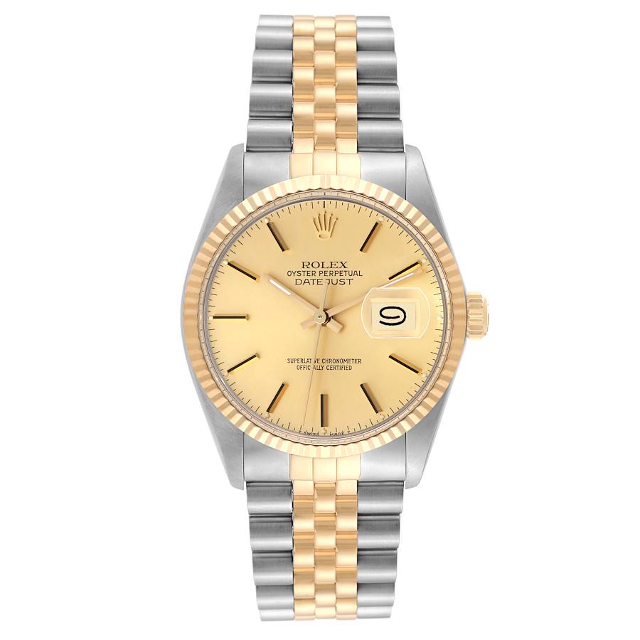 Rolex Datejust 36mm Champagne Gold Dial YG Fluted Bezel Jubilee Band 2 Tone 18k Yellow Gold & Stainless Steel Watch 16013