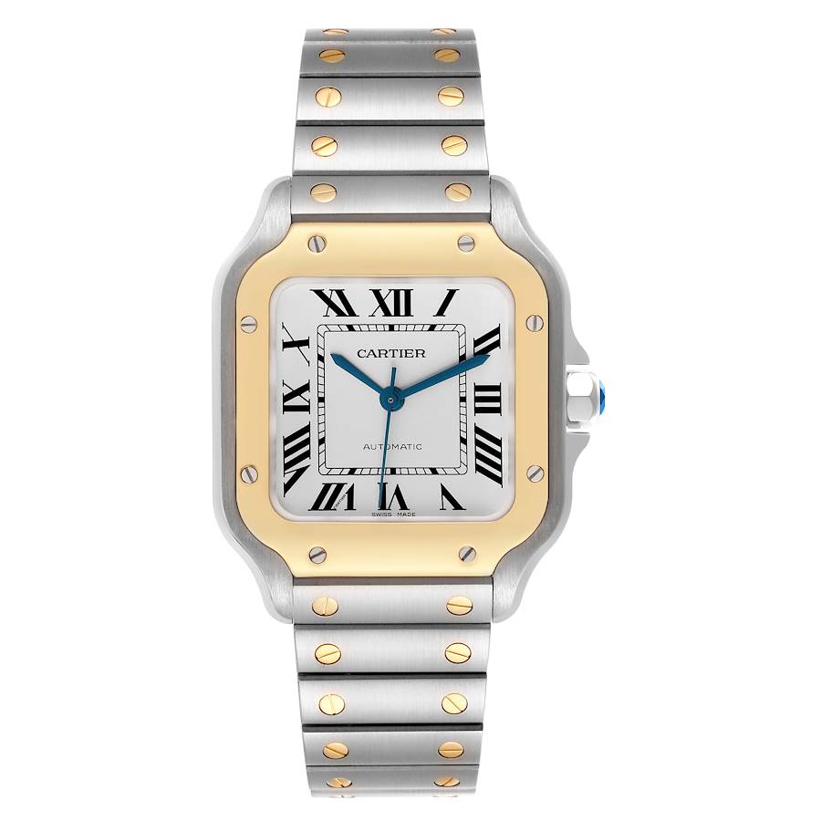 Cartier Santos 35mm Silver Dial 2 Tone Yellow Gold & Stainless Steel Watch 4075