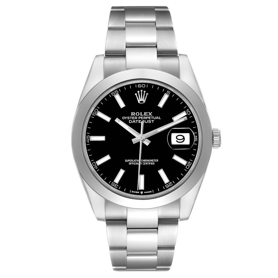 Rolex Datejust 41mm Black Dial Smooth Bezel Oyster Band Stainless Steel Watch 126300