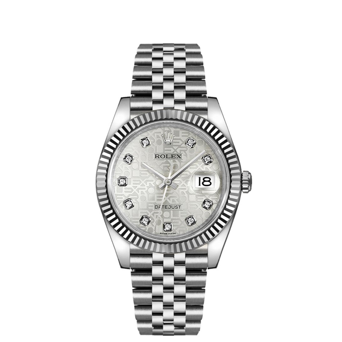 Rolex Datejust 36mm Stainless Steel 18k White Gold Fluted Bezel Silver Jubilee Diamond Dial Jubilee Watch 116234