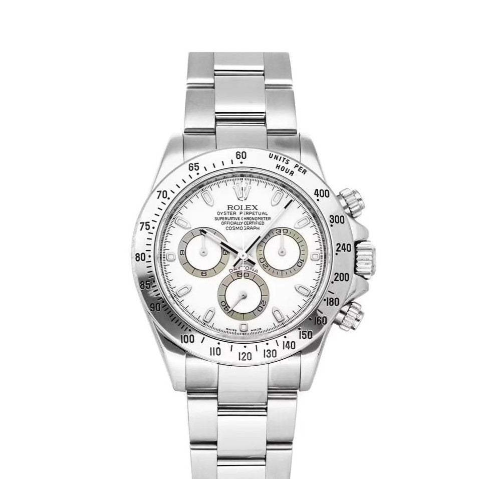 Rolex Daytona Cosmograph 40mm Oyster White Dial Stainless Steel Bezel Watch 116520