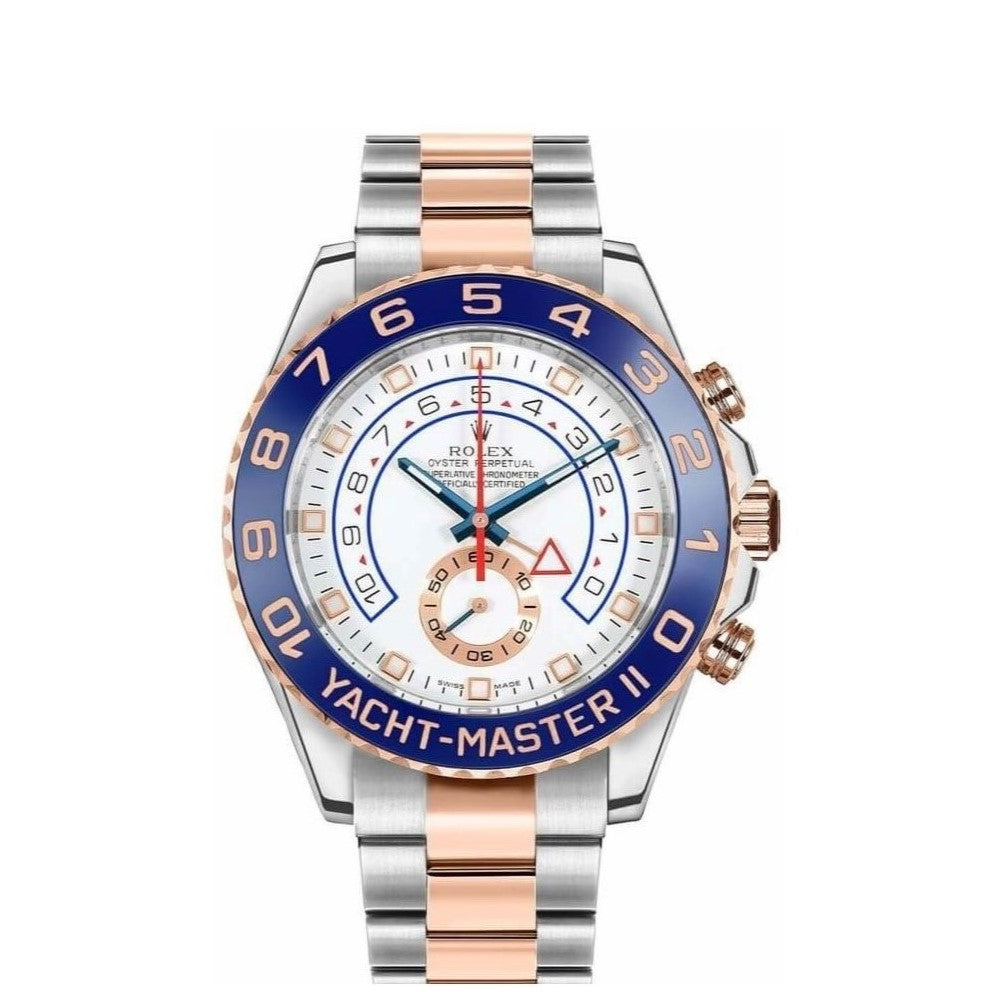 Rolex Yacht-Master II 44mm 2-Tone Stainless Steel & 18k Rose Gold Blue Bezel & White Dial Oyster Steel Watch 116681