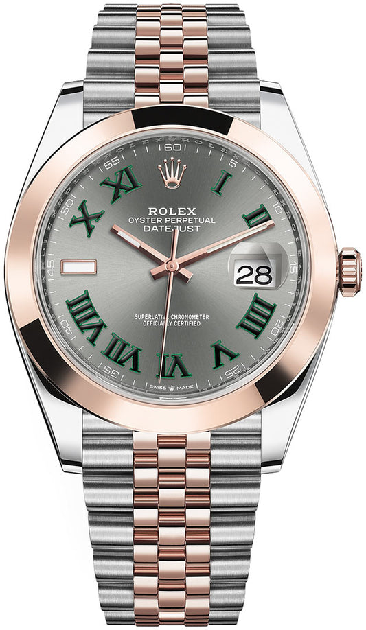 Rolex Datejust II 41mm 2 Tone Stainless Steel & 18k Rose Gold Smooth Bezel Slate Gray Wimbledon Dial Jubilee Stainless Steel Watch 126301