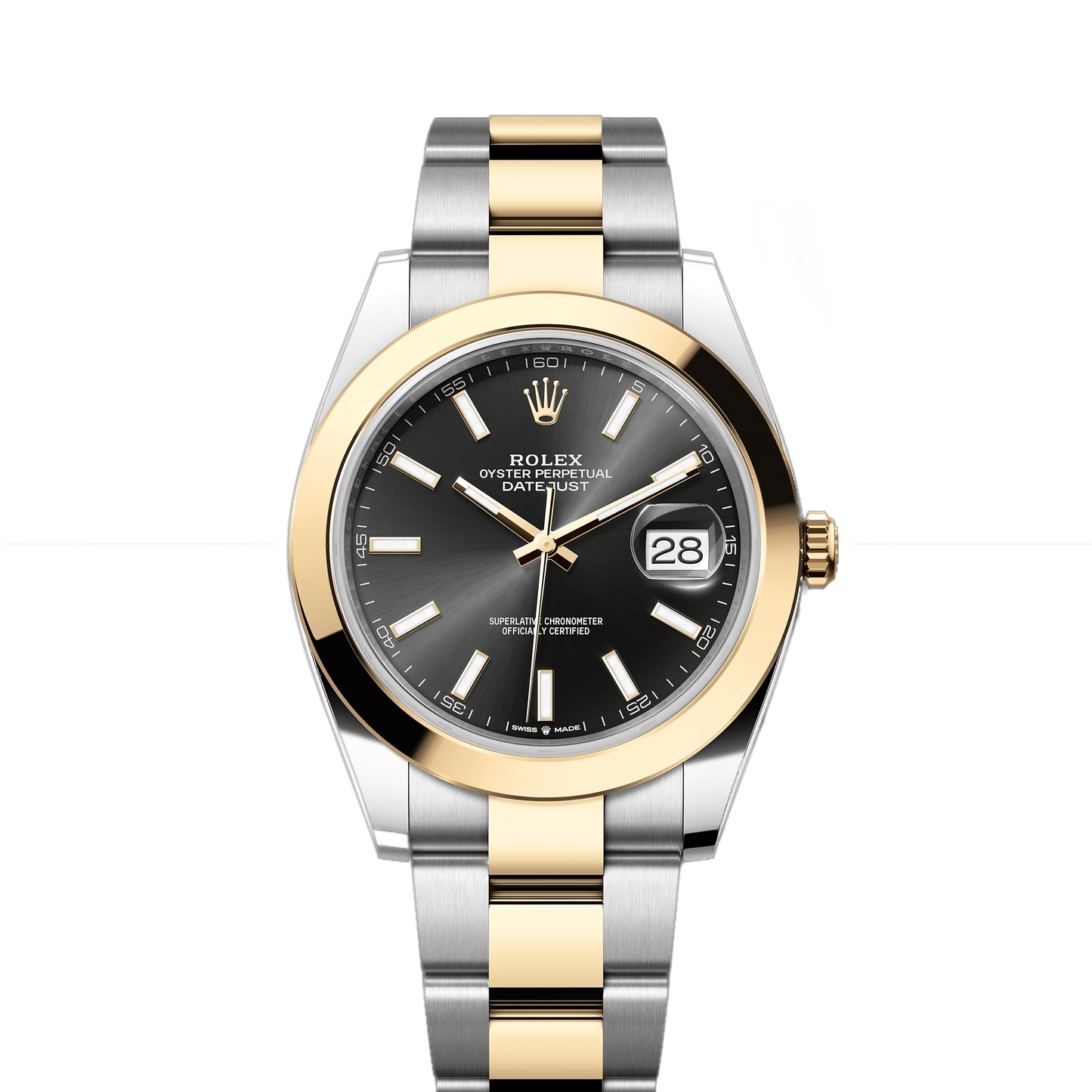 Rolex Datejust 41mm 2 Tone Stainless Steel & 18k Yellow Gold Smooth Bezel Black Dial Oyster Stainless Steel Watch 126303