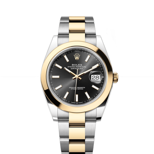 Rolex Datejust 41mm 2 Tone Stainless Steel & 18k Yellow Gold Smooth Bezel Black Dial Oyster Stainless Steel Watch 126303