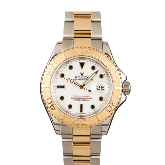 Rolex Yacht-Master 40mm 2 Tone 18k Yellow Gold and Stainless Steel White Dial Gold Bezel Oyster Watch 16623