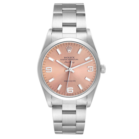Rolex Oyster Perpetual Air-King 34mm Salmon Dial SS Smooth Bezel Oyster Band Stainless Steel Watch 14000