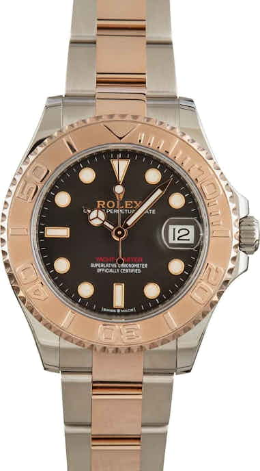 Rolex Yacht-Master 37mm 2 Tone 18k Rose Gold and Stainless Steel Black Dial & Rose Gold Bezel Oyster Watch 268621