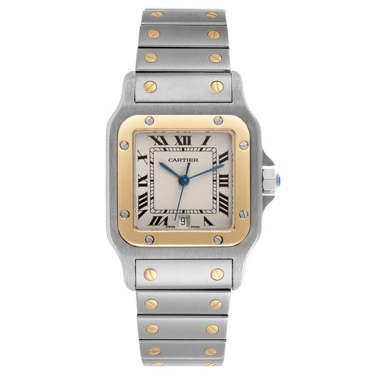 Cartier Santos Galbee 29mm 2 Tone Yellow Gold & Stainless Silver Dial Watch 187901