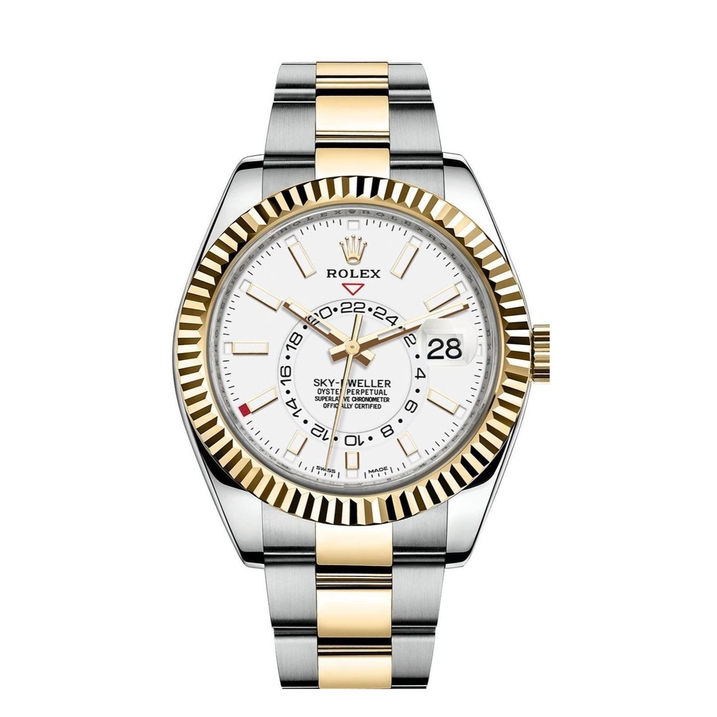 Rolex Sky-Dweller 42mm 2-Tone 18k Yellow Gold & Stainless Steel White Dial Gold Bezel Oyster Watch 326933