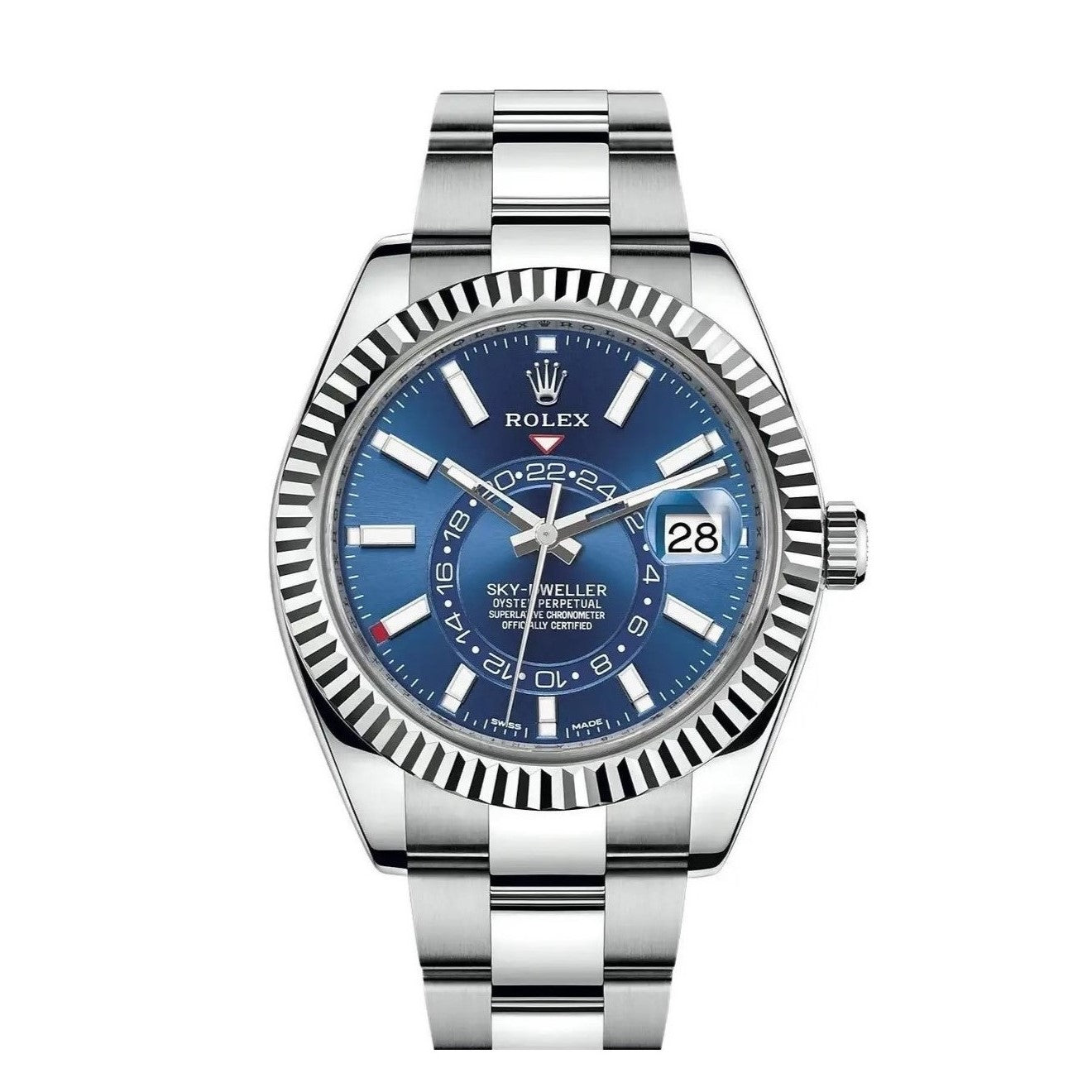 Rolex Sky-Dweller 42mm 18k White Gold Bezel, Blue Dial Oyster Stainless Steel Watch 326934