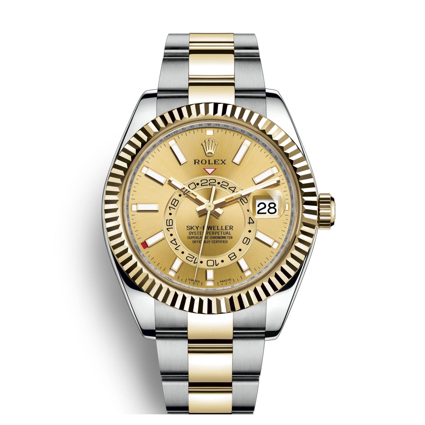 Rolex Sky-Dweller 42mm 2-Tone 18k Yellow Gold & Stainless Steel Champagne Dial Gold Bezel Oyster Watch 326933