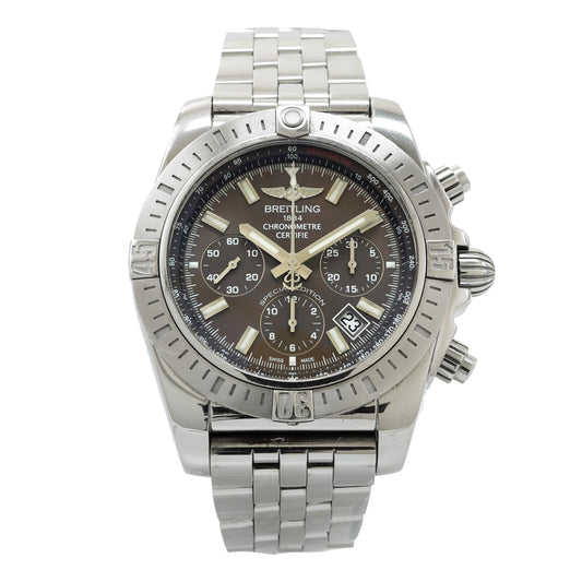 Breitling Airbourne 44mm Stainless Steel Black Dial Chronograph Black Leather Strap Watch AB0115