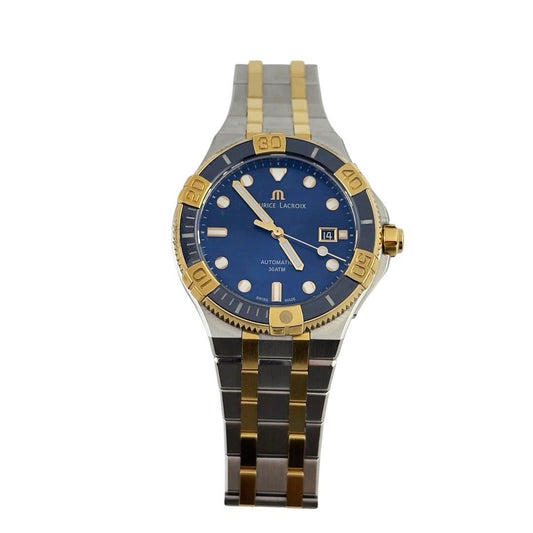 Maurice Lacroix Aikon Venturer 43mm Blue Dial Blue & YG Clad Bezel 2 Tone Yellow Gold Clad & Stainless Steel Watch AI6058