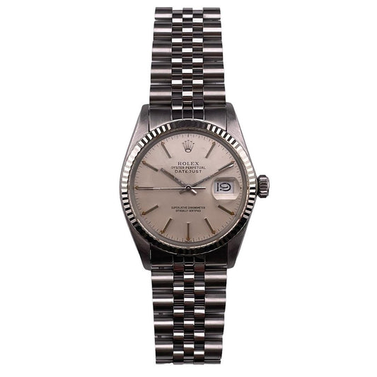 Rolex Datejust 36mm Silver dial with white gold Fluted Bezel Jubilee Watch 16014
