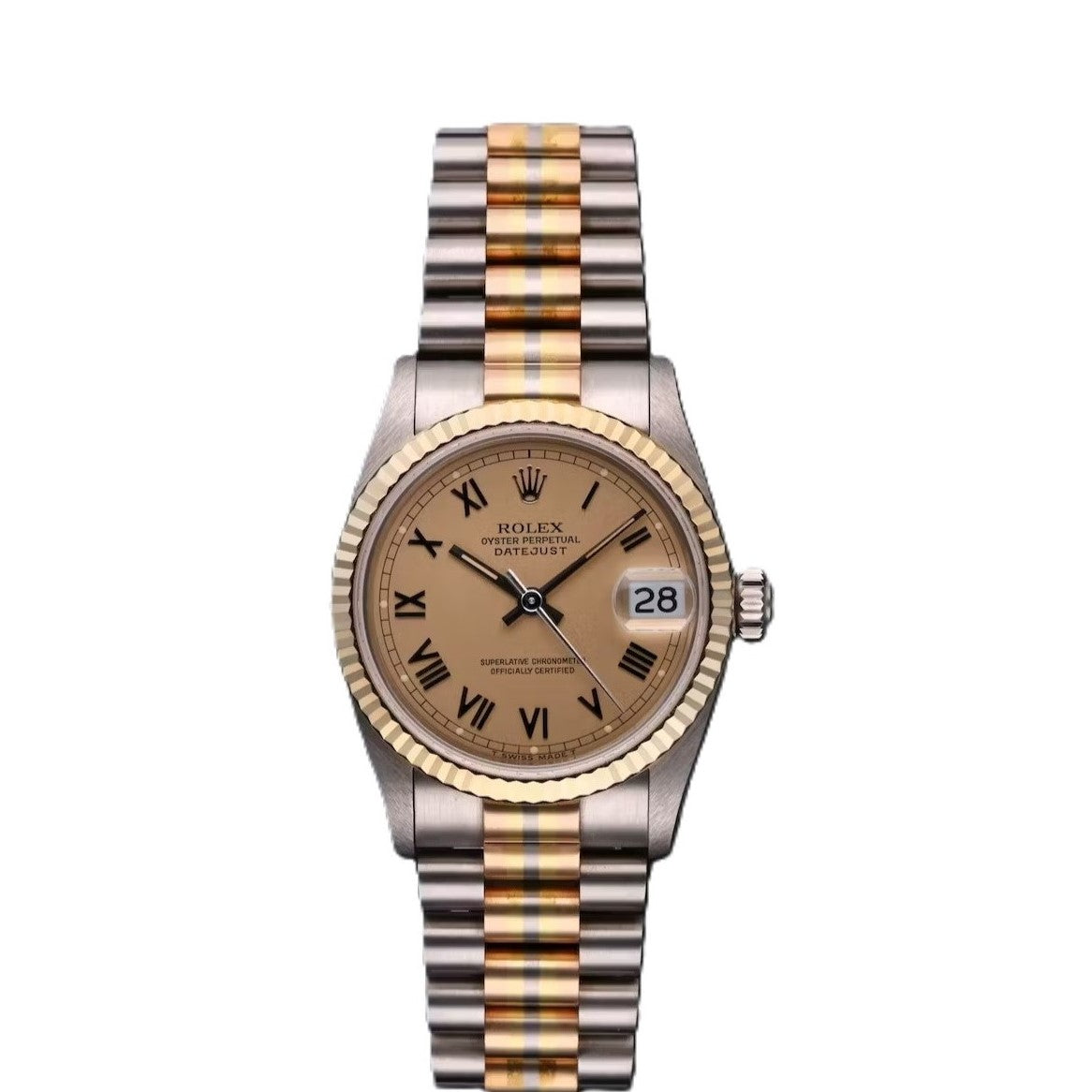 Rolex Datejust 31mm 2 Tone 18k Yellow Gold & Stainless Steel Gold Dial President Tridor Watch 68279