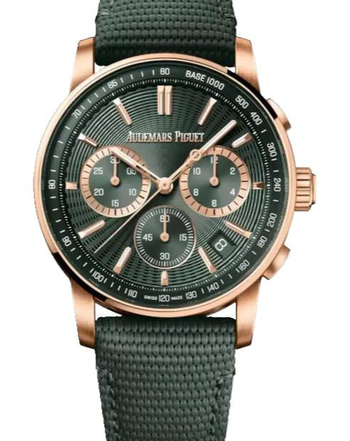 Audemars Piguet Code 11.59 41 Rose Gold Green Dial Canvas Band 26393OR