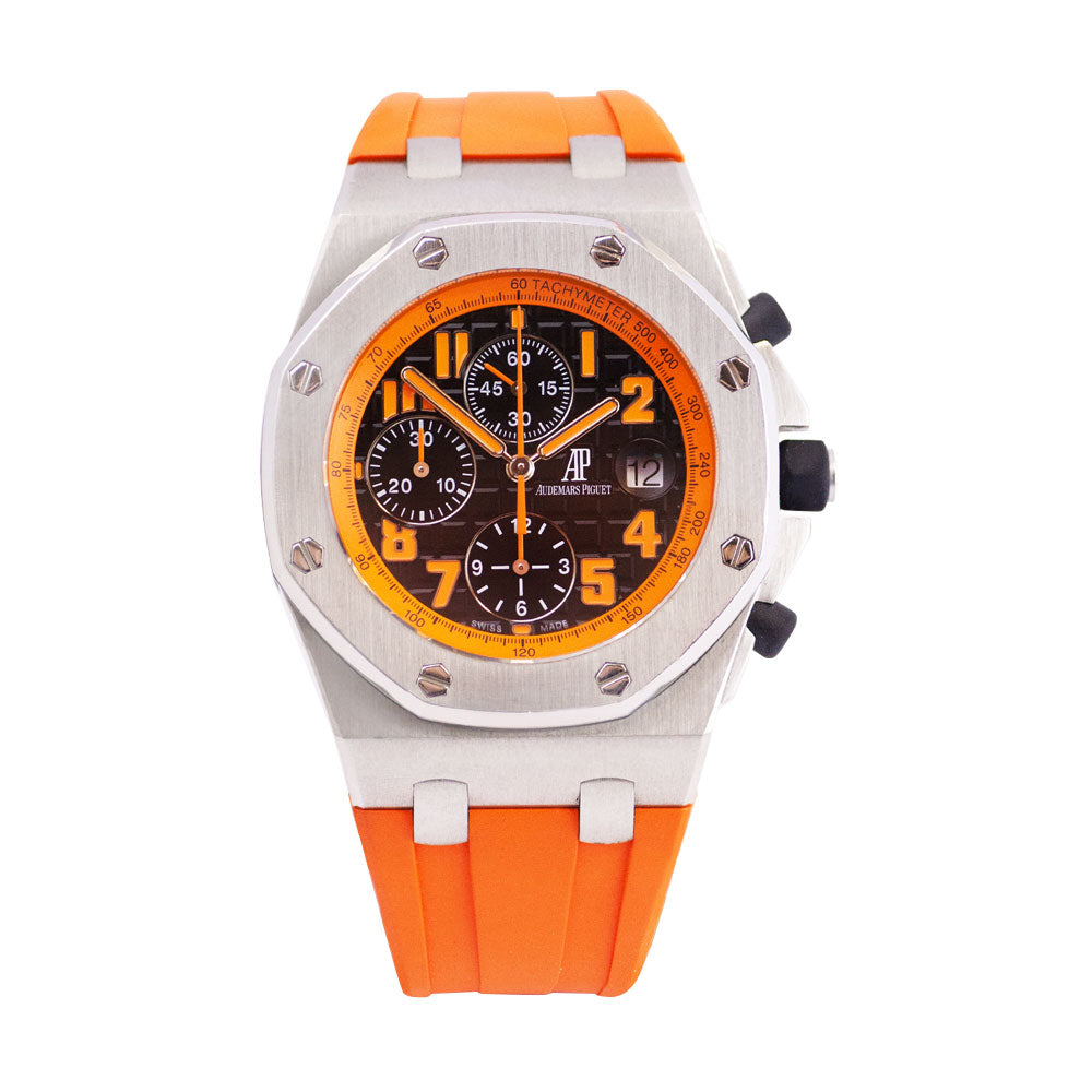 Audemars Piguet 42mm Royal Oak Offshore Black Volcano Orange Dial Rubber Strap Watch 26170ST