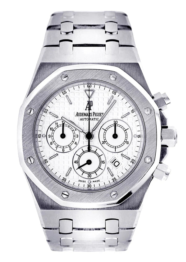 Audemars Piguet 39mm Royal Oak Chronograph White Dial Stainless Steel Watch 25860ST