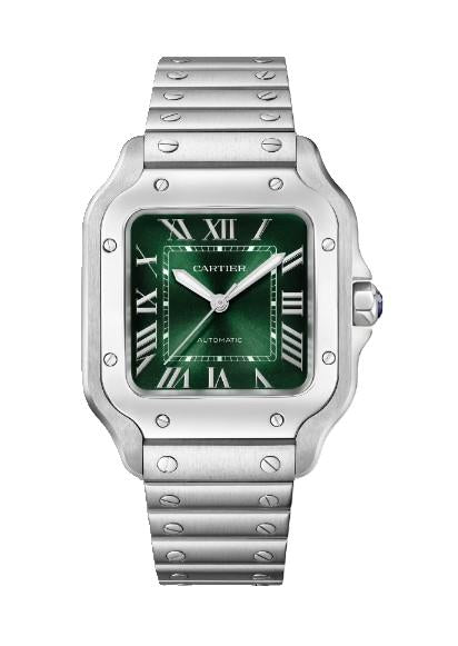 Cartier Santos Green Dial Medium Steel Mens Watch 4075