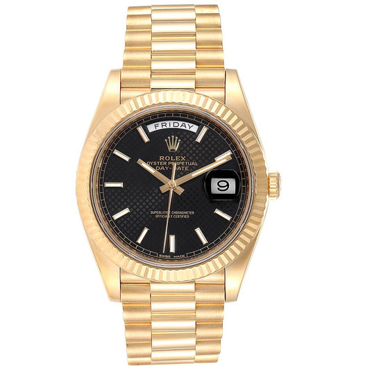 Rolex Day Date President 40mm 18k Yellow Gold Fluted Bezel Black Dial Watch 228238