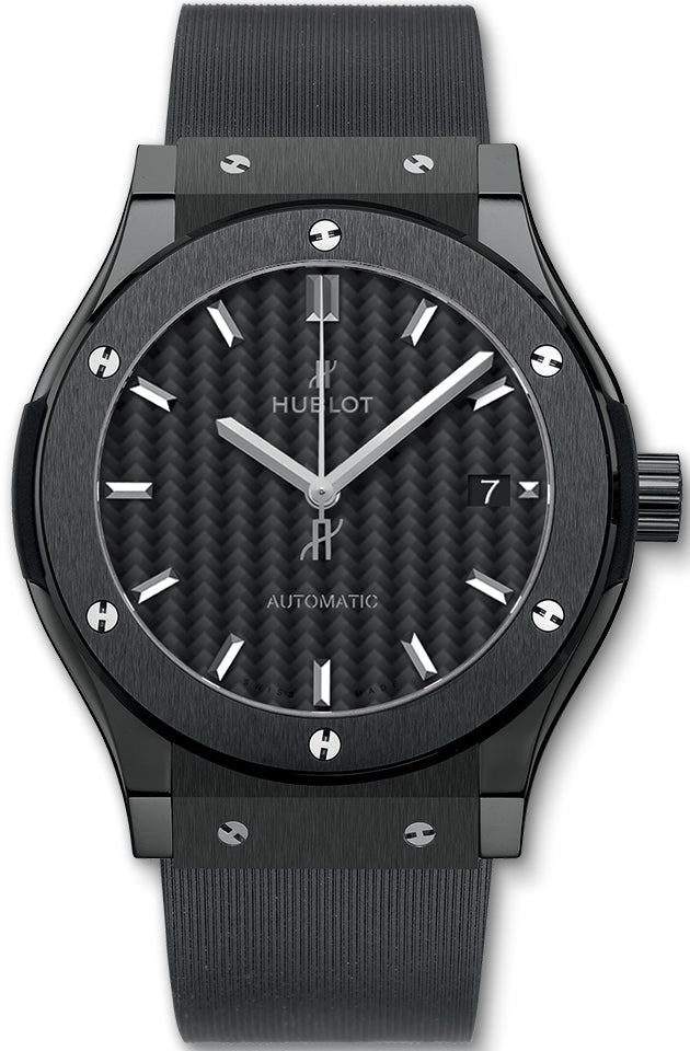 Hublot Classic Fusion 45mm Ceramic Black Dial Rubber Strap Watch 511.CM.1771.RX