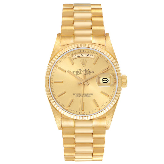 Rolex Day Date President 36mm 18k Yellow Gold Fluted Bezel Yellow Gold Champagne Dial Watch 18038