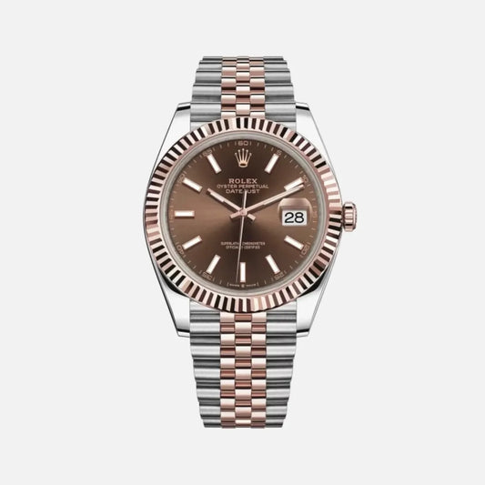 Rolex Datejust 36mm 2 Tone 18k Rose Gold & Stainless Steel Chocolate Dial Fluted Bezel Jubilee Bracelet 126231