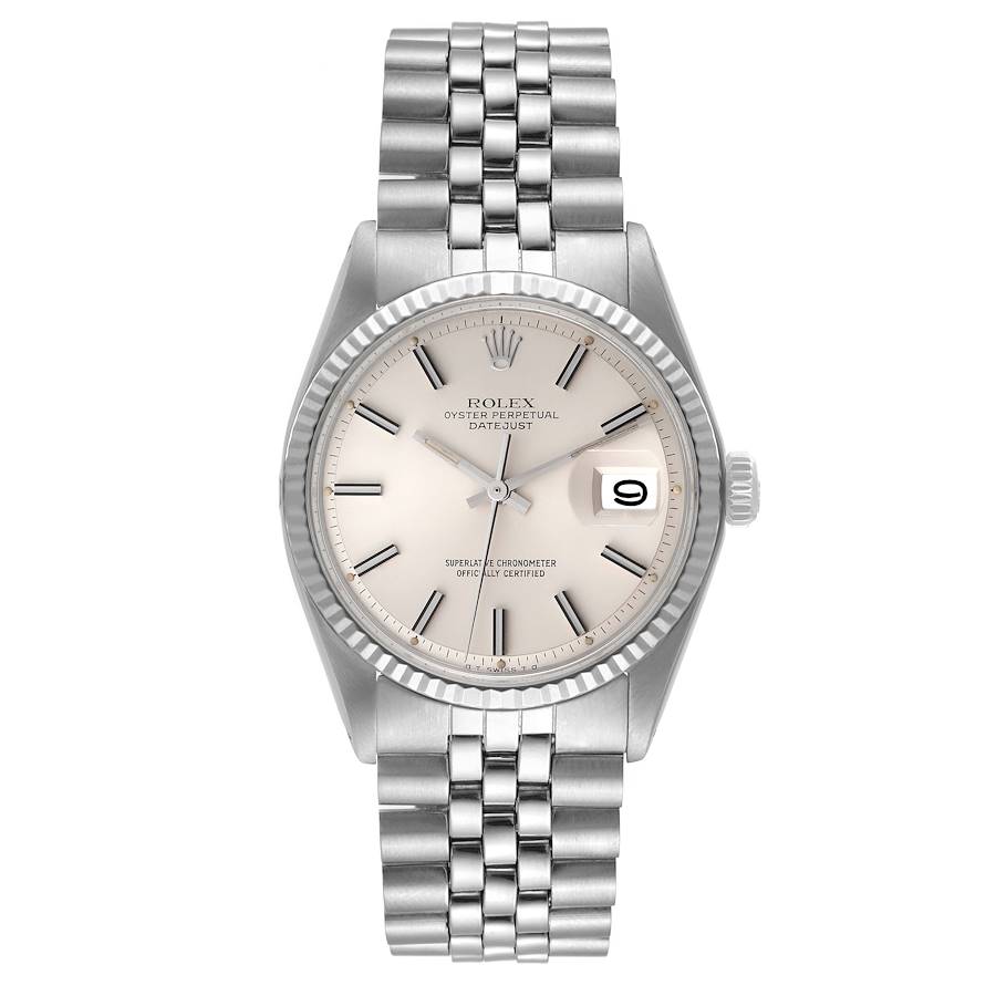 Rolex Datejust 36mm Silver Dial 14k White Gold Fluted Bezel Stainless Steel Jubilee Watch 1601