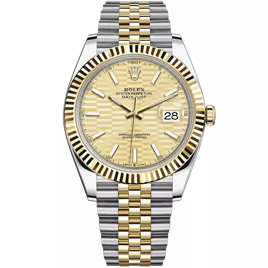 Rolex Datejust 41mm 2 Tone 18k Yellow Gold & Stainless Steel Fluted Bezel Gold Fluted Motif Dial Jubilee Steel Watch 126333