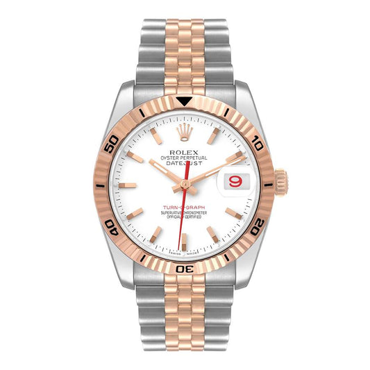 Rolex Datejust Turnograph 36mm 2 Tone 18k Rose Gold & Stainless Steel White Dial Fluted Bezel Jubilee Steel Watch 116261