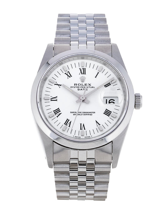 Rolex Oyster Perpetual Date 34mm White Dial Jubilee Stainless Steel Watch 15200