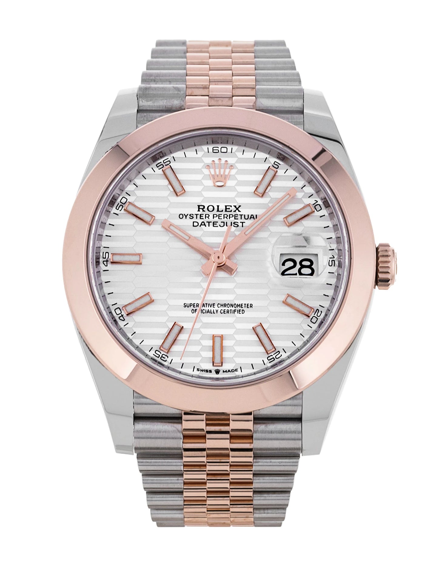 Rolex Datejust II 41mm 2 Tone Stainless Steel & 18k Rose Gold Smooth Bezel Sundust Fluted Motif Dial Jubilee Stainless Steel Watch 126301