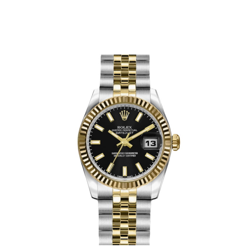 Rolex Datejust 26mm 18k Yellow Gold & Stainless Steel Black Dial Jubilee Watch 179173