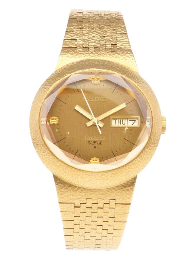 Seiko Quartz 36mm Gold Dial 18K Yellow Gold Mesh Band Watch 3823-5010
