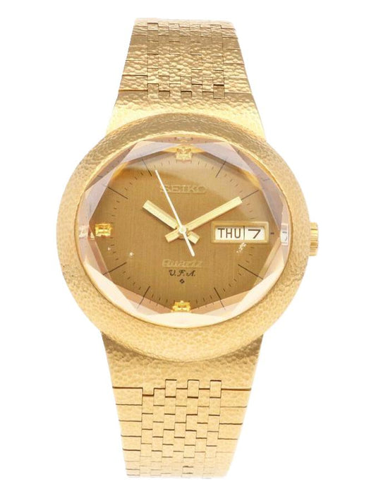 Seiko Quartz 36mm Gold Dial 18K Yellow Gold Mesh Band Watch 3823-5010