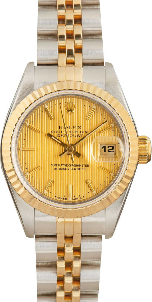 Rolex Datejust 26mm 2-Tone 18k Yellow Gold & Stainless Steel Lined Gold Dial 18k YG Fluted Bezel Jubilee Band Watch 69173
