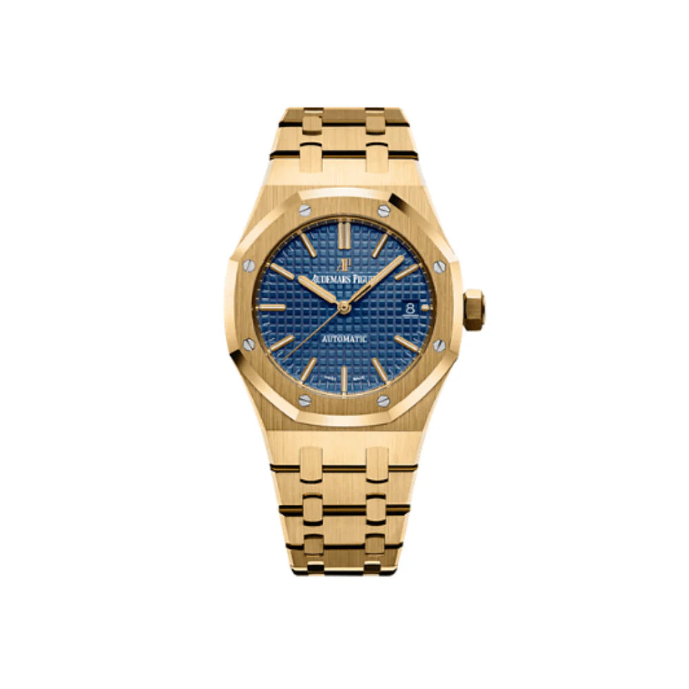 Audemars Piguet 37mm Royal Oak Navy Blue Dial 18K Yellow Gold Watch 15450BA