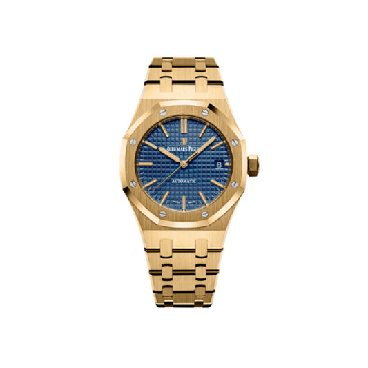 Audemars Piguet 37mm Royal Oak Navy Blue Dial 18K Yellow Gold Watch 15450BA