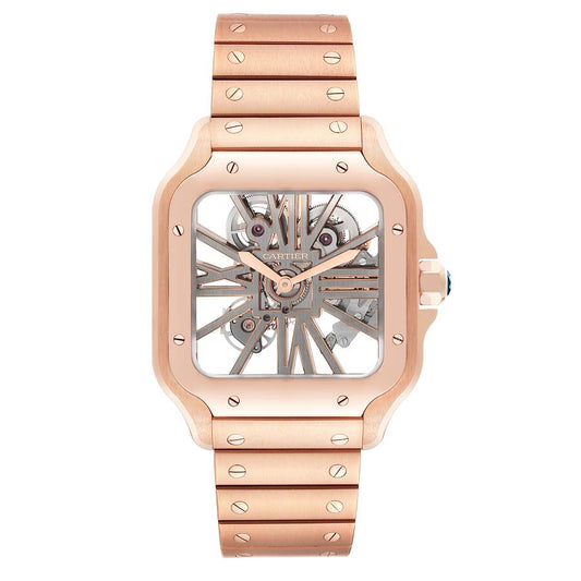 Cartier Santos 40mm Skeleton Dial 18k Rose Gold Watch 4110