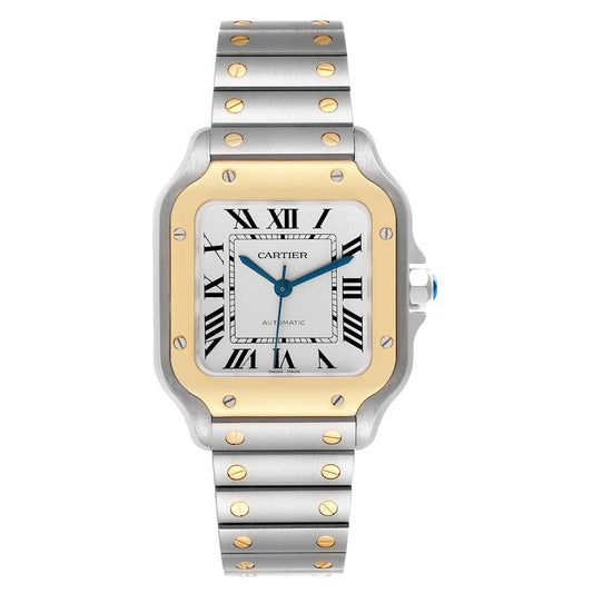 Cartier Santos 35mm Silver Dial 2 Tone Yellow Gold & Stainless Steel Watch 4075