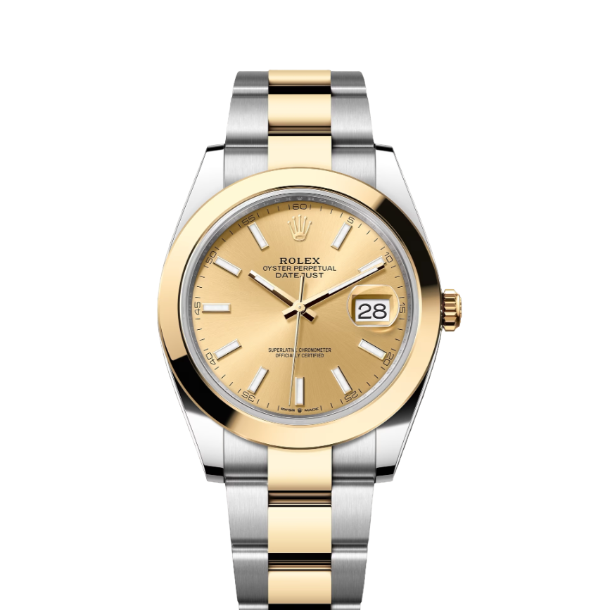 Rolex Datejust 41mm 2 Tone Stainless Steel & 18k Yellow Gold Smooth Bezel Champagne Dial Oyster Stainless Steel Watch 126303