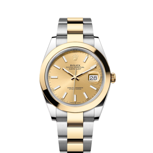 Rolex Datejust 41mm 2 Tone Stainless Steel & 18k Yellow Gold Smooth Bezel Champagne Dial Oyster Stainless Steel Watch 126303