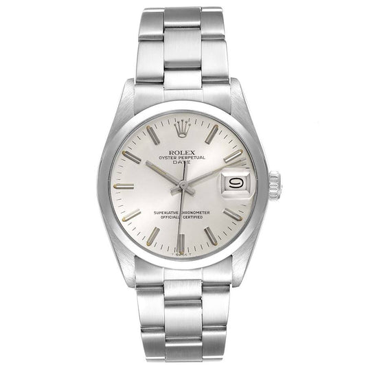 Rolex Oyster Perpetual Date 34mm Silver Dial SS Smooth Bezel Oyster Band Stainless Steel Watch 15000