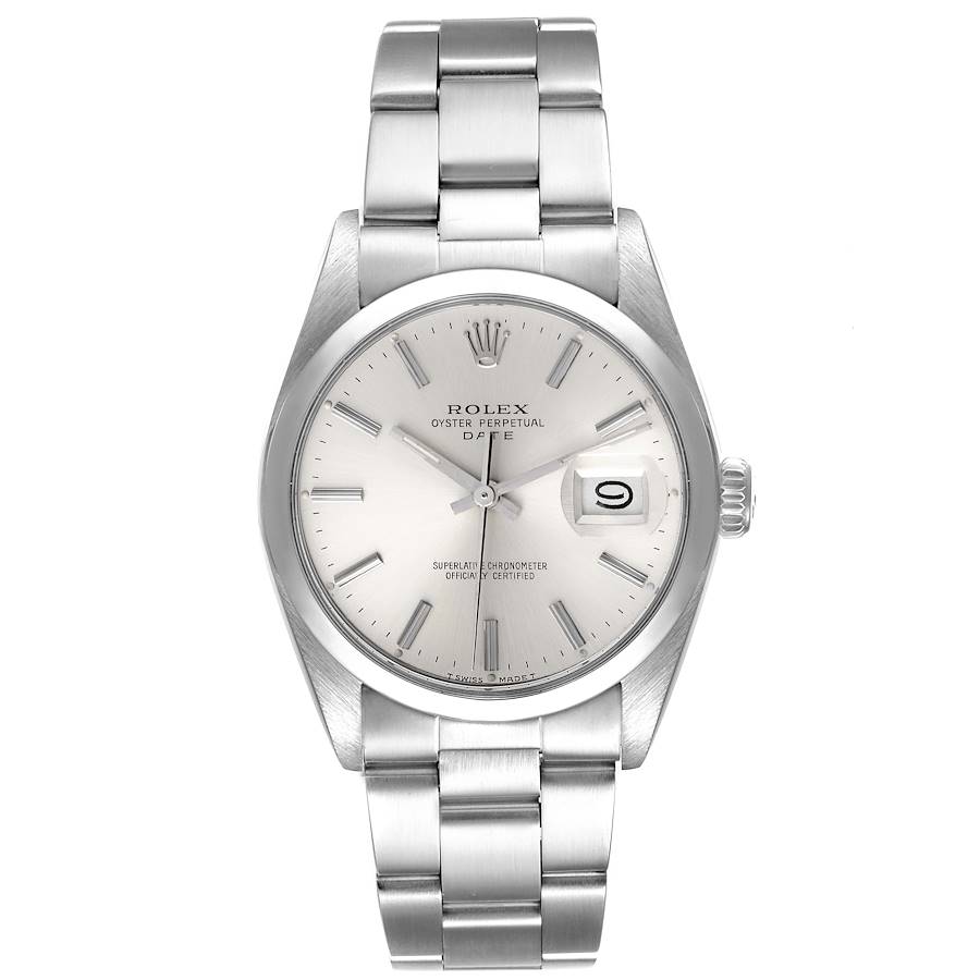 Rolex Oyster Perpetual Date 34mm Silver Dial SS Smooth Bezel Oyster Band Stainless Steel Watch 15200