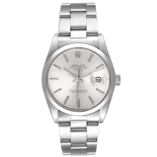 Rolex Oyster Perpetual Date 34mm Silver Dial SS Smooth Bezel Oyster Band Stainless Steel Watch 15200
