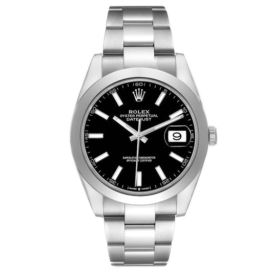 Rolex Datejust 41mm Black Dial Smooth Bezel Oyster Band Stainless Steel Watch 126300